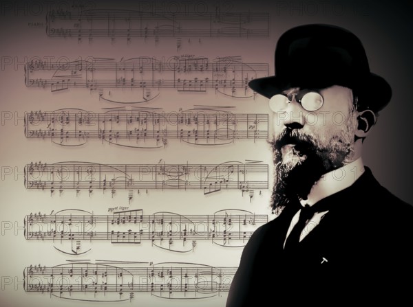 Erik Satie, 1866 – 1925, a French composer and pianist, notesheet for Deuxième Sarabande, digitally edited, 1909