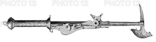 A flintlock axe pistol, 16th century