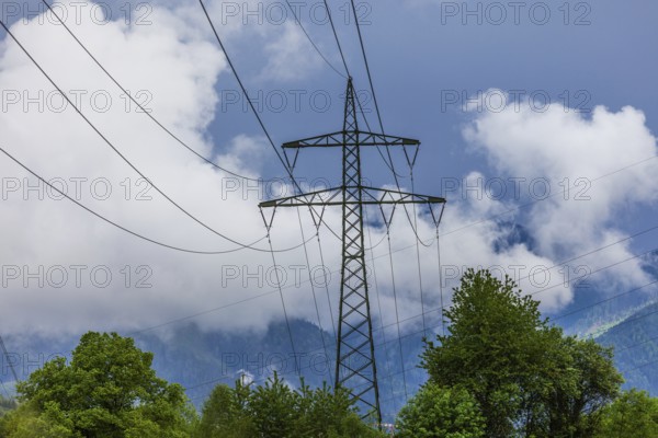 Electricity pylon and high-voltage line, St. Peter Freienstein, Styria, Austria