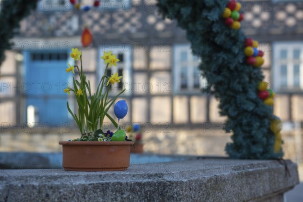 Easter decorations in Thuringia close to the Bavarian border, Ummerstadt, Germany