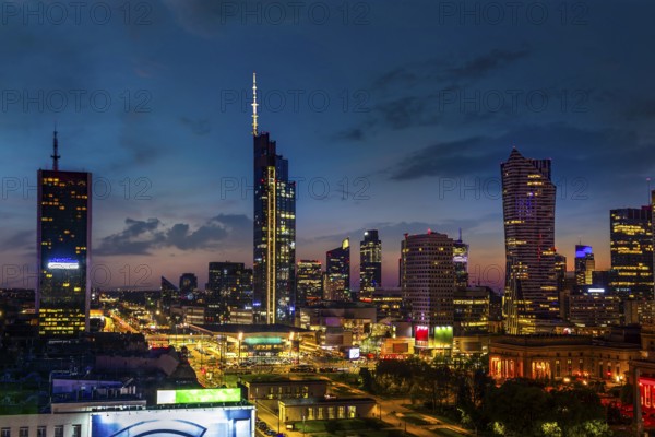 Center of Warsaw, capital of Poland, at night