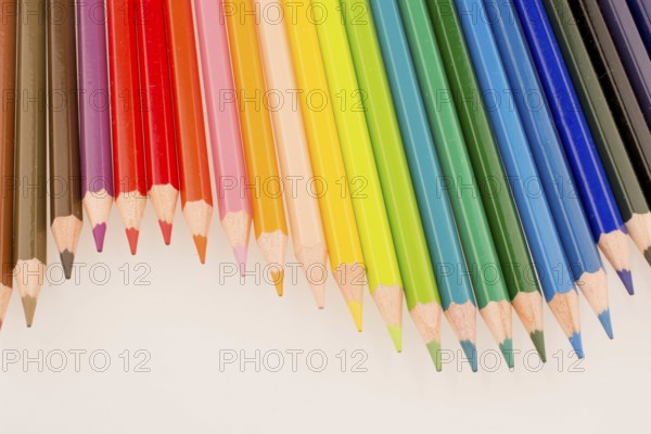 Color pencils of various color on a white background
