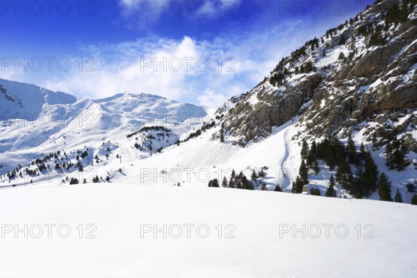 Cerler sky area in Pyrenees of Huesca at Spain