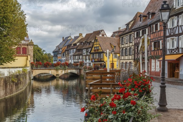 Embankment of Lauch River with historical houses in Colmar, Alsace, France