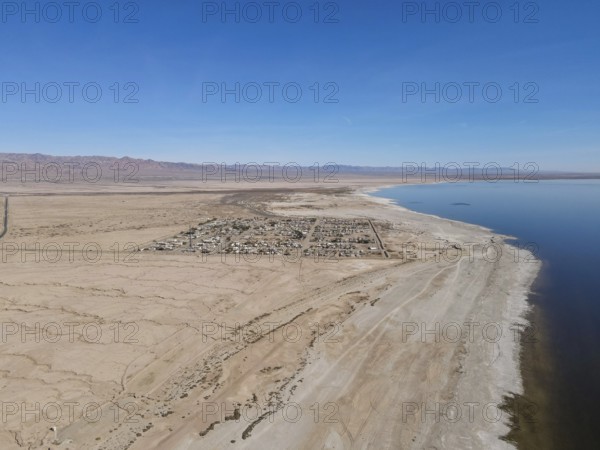 Aerial view of Bombay Beach and the Southern California Salton Sea landscape in California, United States. Salton Sea endorheic rift lake