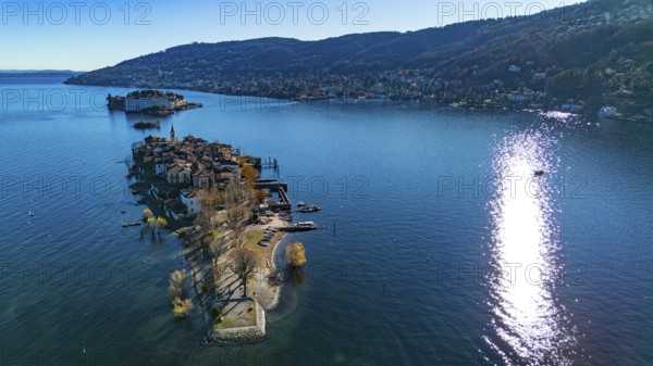 Aerial view of the Borromee islands on Lake Maggiore