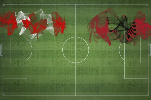 Canada vs Albania Soccer Match, national colors, national flags, soccer field, football game, Competition concept, Copy space