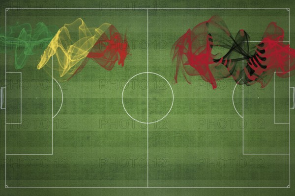 Republic of the Congo vs Albania Soccer Match, national colors, national flags, soccer field, football game, Competition concept, Copy space