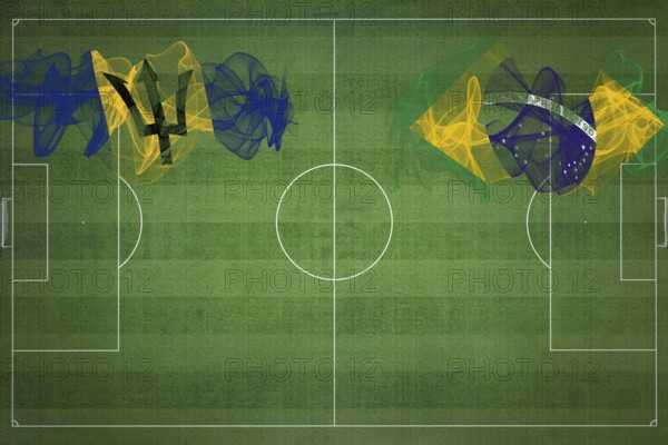 Barbados vs Brazil Soccer Match, national colors, national flags, soccer field, football game, Competition concept, Copy space