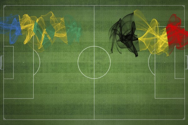 Saint Vincent and the Grenadines vs Belgium Soccer Match, national colors, national flags, soccer field, football game, Competition concept, Copy space