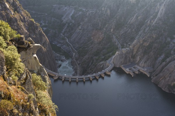 Aldeadavila dam from the Mirador del Fraile, Las Arribes del Duero, Aldeadavila de la Ribera, Salamanca, Spain
