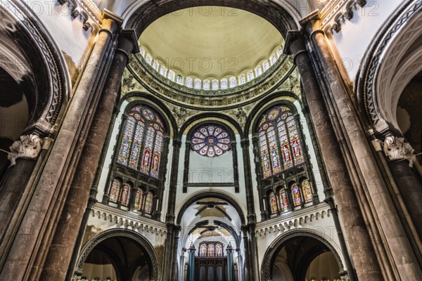 Schaerbeek, Brussels/ Belgium, 08 14 2018: Arches and decorated walls of the Saint Mary Royal church