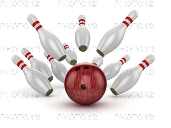 Bowling Ball Crashing Into the Pins, This is a computer generated and 3d rendered picture