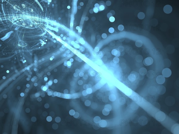 Technology blur with bokeh - abstract computer-generated image. Digital art: tech style blurred background. Backdrop or graphic design element