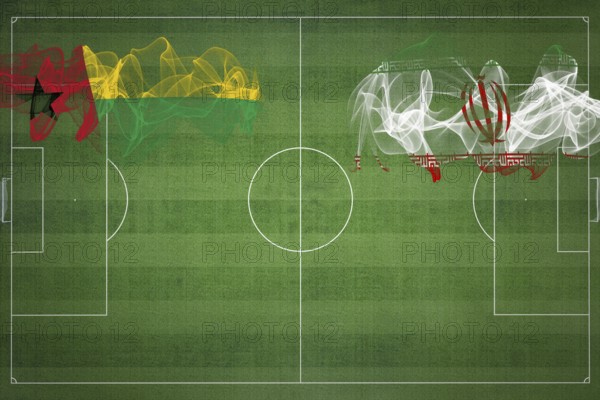Guinea Bissau vs Iran Soccer Match, national colors, national flags, soccer field, football game, Competition concept, Copy space