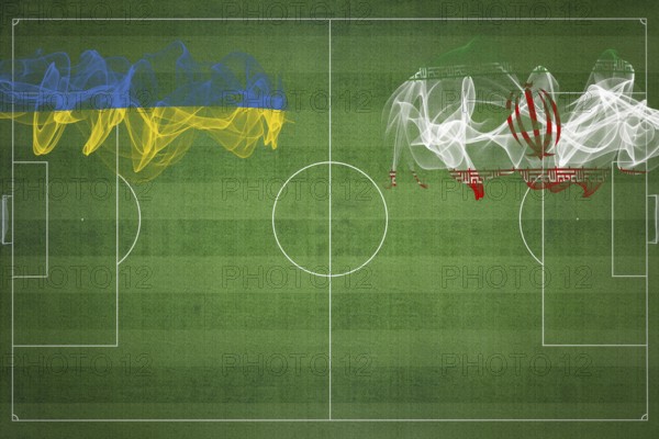 Ukraine vs Iran Soccer Match, national colors, national flags, soccer field, football game, Competition concept, Copy space