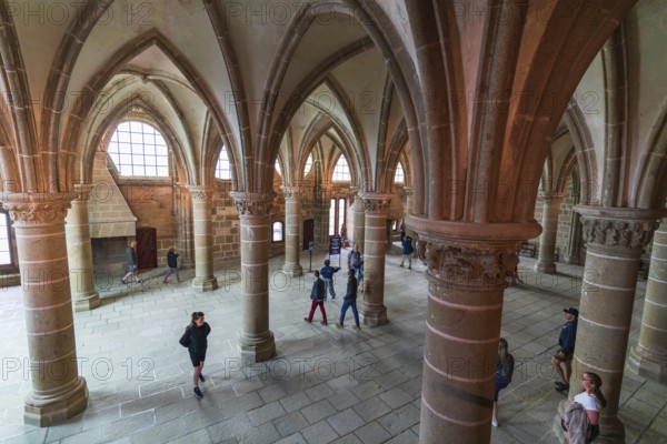 Inteior of Mont Saint Michel Abbey in Normandy, France