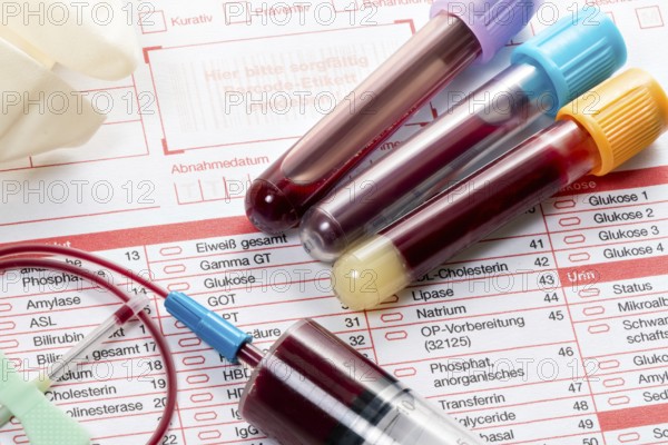 Blood samples are taken on a laboratory form to determine the blood values