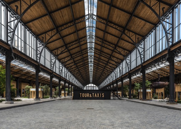 Brussels city center, Belgium, 30 08 2020 Straight Art Nouveau interior design of the Royal Depot at the Tour and Taxis eventhall
