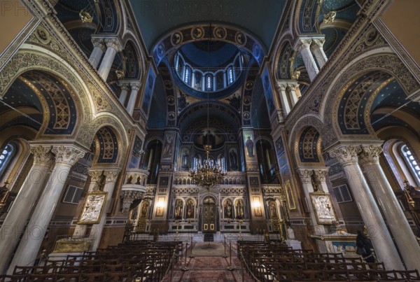 Athens Old Town, Attica, Greece, 12 28 2019 Interior design of the Orthodox Metropolitan Cathedral of Athens