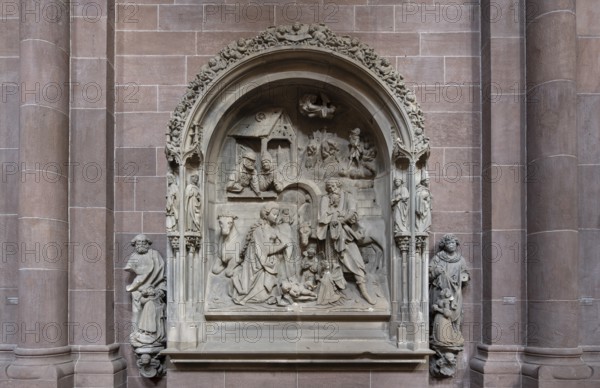 Worms, St Peter's Cathedral, north aisle, late Gothic reliefs, Christmas scene