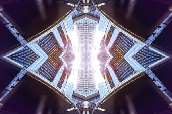 Abstract images flip effect of contemporary steel skyscraper