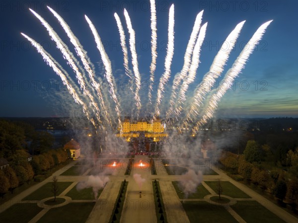 Fish and Forest Festival Moritzburg, Baroque fireworks in the castle park, Fish and Forest Festival Moritzburg, Moritzburg, Saxony, Germany
