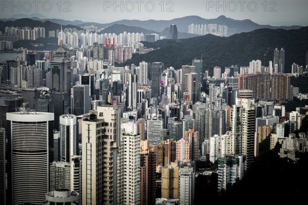 Skyscrapers of Hong Kong which is visible from the Victoria Peak. Shooting Location: Hong Kong Special Administrative Region