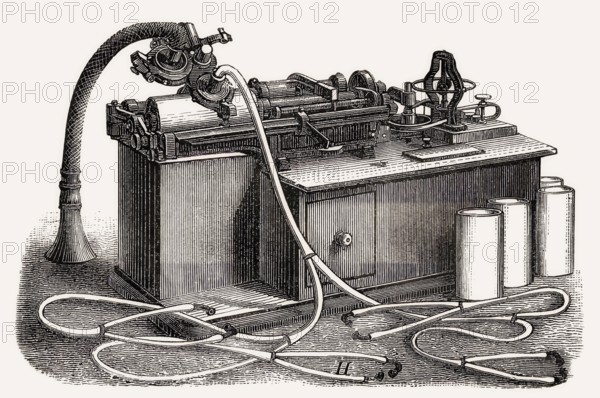 Historical illustration, 19th Century, Phonograph by Thomas Alva Edison