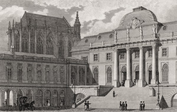 The Palais de Justice, Paris, antique steel engraved print, 1831
