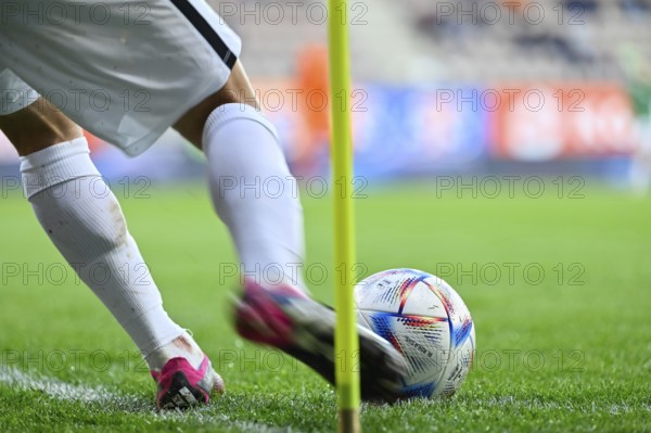 LUBIN, POLAND - MARCH 31, 2023: Football match Polish PKO Ekstraklasa between KGHM Zaglebie Lubin vs Warta Poznan 0:0. Player shots corner.