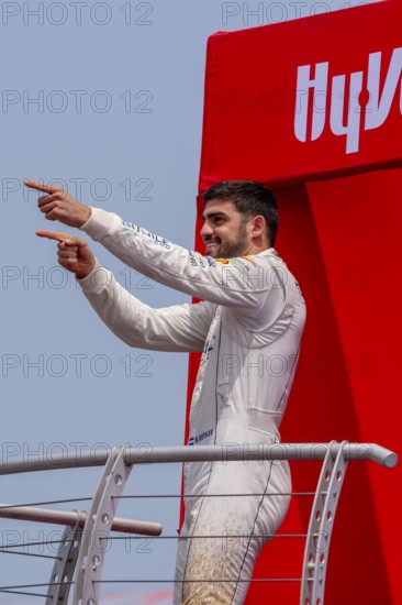 INDYCAR Series driver, RINUS VEEKAY (21) of Hoofddorp, Netherlands, is introduced to the fans before racing for the Hy-Vee INDYCAR Race Weekend at the Iowa Speedway in Newton, IA, USA