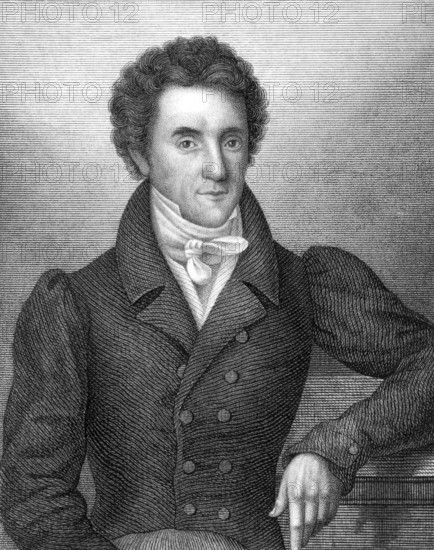 Philipp Jakob Siebenpfeiffer (1789-1845) on engraving from 1859. German jurist and political jurnalist. Engraved by unknown artist and published in Meyers Konversations-Lexikon, Germany, 1859