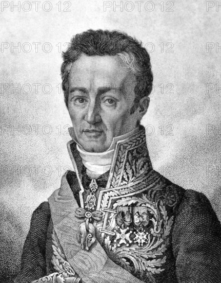 Jean-Baptiste de Villele (1773-1854) on engraving from 1859. French statesman. Engraved by unknown artist and published in Meyers Konversations-Lexikon, Germany, 1859