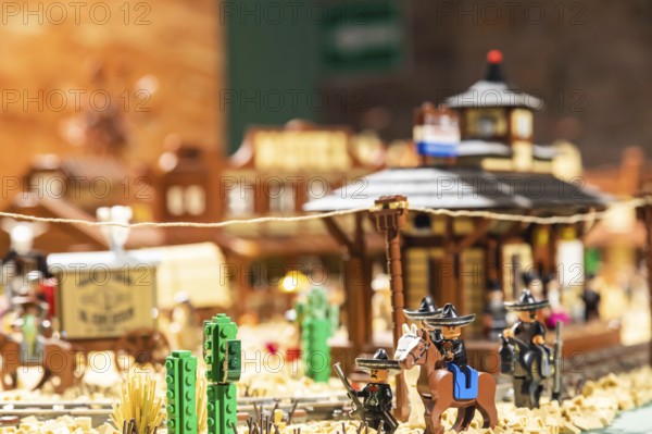 Turin, Italy, October 2022: Western ambient made of colorful plastic building blocks, fun and education