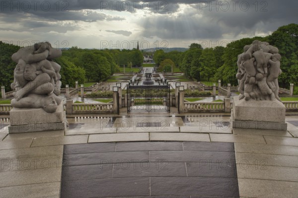 Oslo, Norway, May 2015: View on Frogner Park as seen from Monolith monument by Vigeland