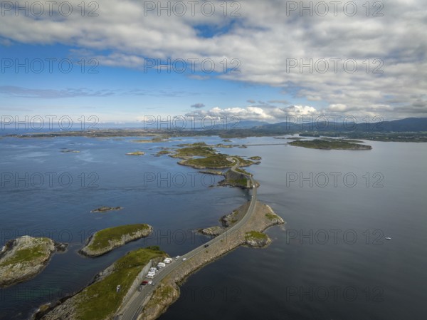Aerial view of the famous atlantic road (atlanterhavsveien) in norway. This road has been awarded the title as