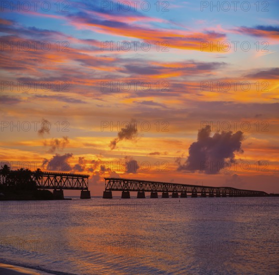 Florida Keys old bridge sunset at Bahia Honda Park in USA