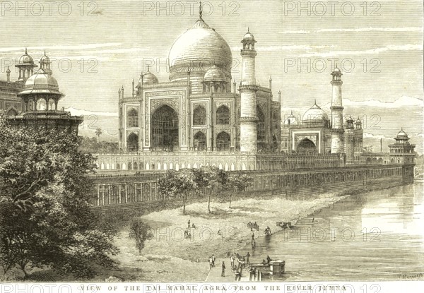 View of Taj Mahal from river Jamuna, Agra, Uttar Pradesh, India
