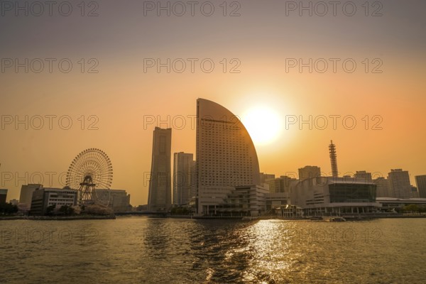 Yokohama Minato Mirai skyline visible from the pleasure boat. Shooting Location: Yokohama-city kanagawa prefecture