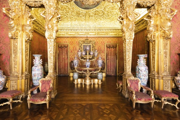 Turin, Italy, April, 2023: Royal Palace Chinese Cheramics Room. Luxury elegant ancient interior, circa 1860