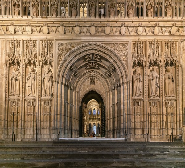 Canterbury, United Kingdom, 10 September, 2022: view of The Crossing door and elaborate arches from the central nave to the Quire inside the Canterbury Cathedral