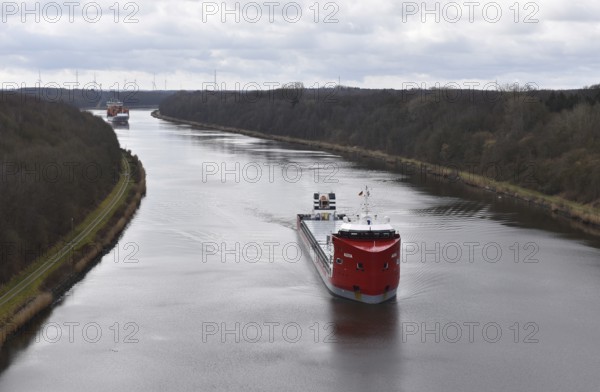 Heavy load carrier, cargo ship ALEXIA sailing in the Kiel Canal, Kiel Canal, Kiel Canal, Schleswig-Holstein, Germany