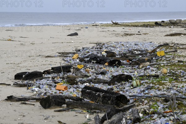 Plastic waste washed ashore, Loango National Park, Parc National de Loango, Ogooué-Maritime Province, Gabon
