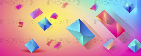 Modern abstract cover template with vibrant perspective 3d geometric prism shapes, AI generated