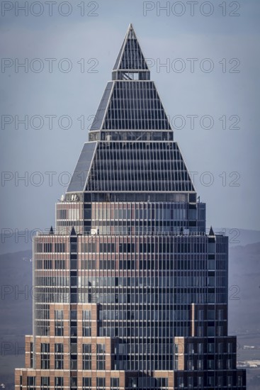 Messe Frankfurt, top of the 256 metre high Messeturm, second tallest skyscraper in Frankfurt am Main, Hesse, Germany