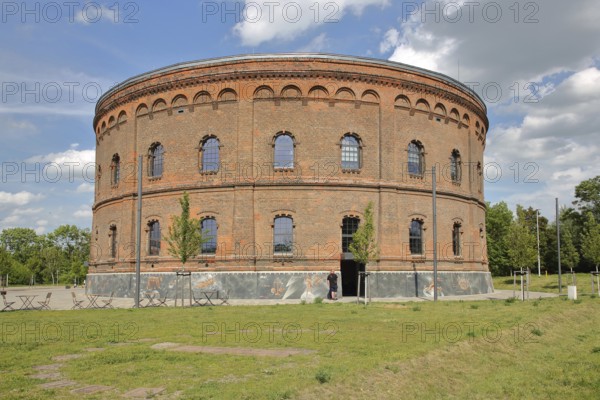 Red round planetarium, brick building, Halle an der Saale, Saxony-Anhalt, Germany