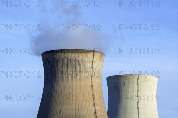 Two cooling towers of the Doel Nuclear Power Station, nuclear power plant in the Antwerp harbour, Flanders, Belgium