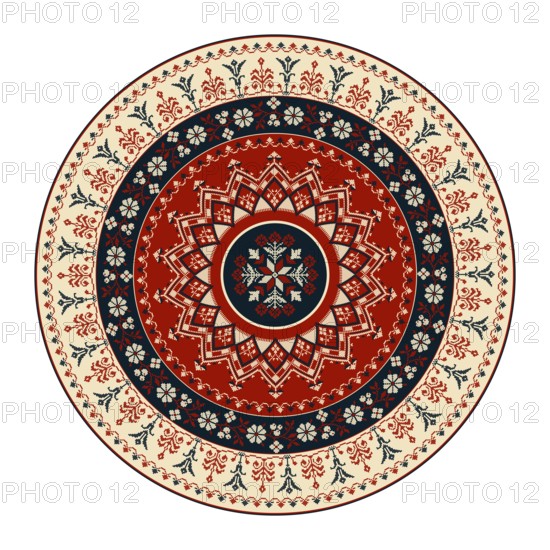 Traditional Polish embroidery round symbol, vector template. Isolated objects over white background
