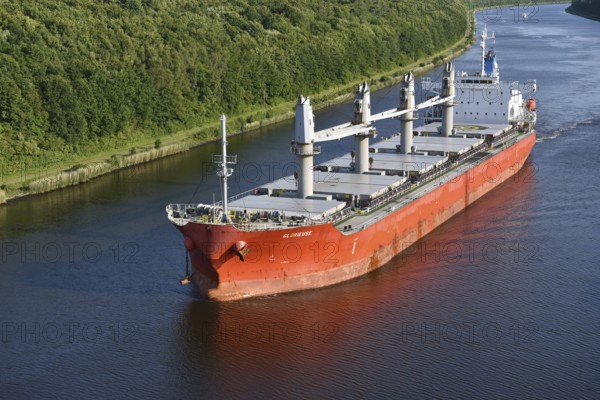 Cargo ship GLORIEUSE travelling through the Kiel Canal, NOK, Kielkanal, Kiel Canal, Schleswig-Holstein, Germany